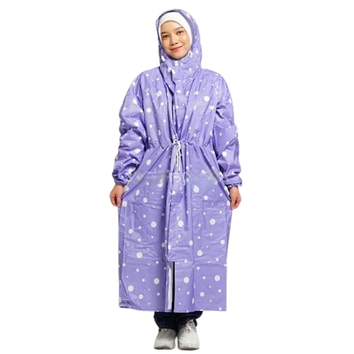Jas Hujan Wanita Gamis 82011 Muslimah Hijabers Syari Terusan Mantel Motif Polkadot Onde