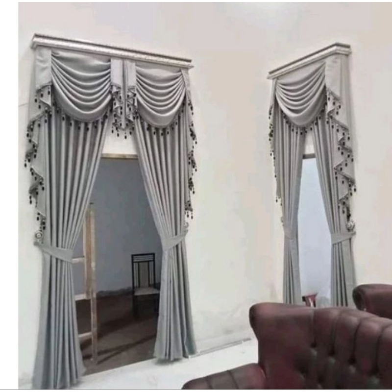 1 set gorden poni gelombang atas pintu dan jendela Minimalis Model' sepanyaol mewah elegan  gorden p