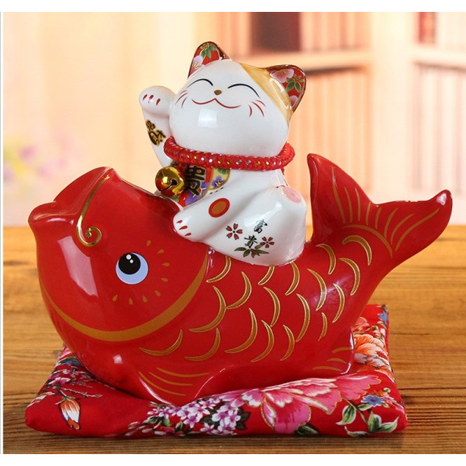 Pajangan Keramik Maneki Neko Celengan Patung Kucing Hoki