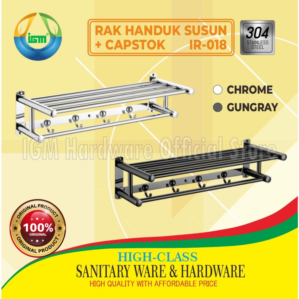 RAK HANDUK IGM SUSUN+CAPSTOK RAK HANDUK GANTUNGAN KAMAR MANDI IR-018
