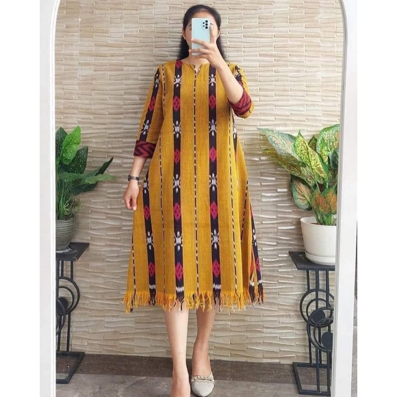 DRESS TUNIK WANITA TENUN JEPARA TERMURAH / ATASAN TENUN WANITA LENGAN PENDEK / ATASAN WANITA BATIK L