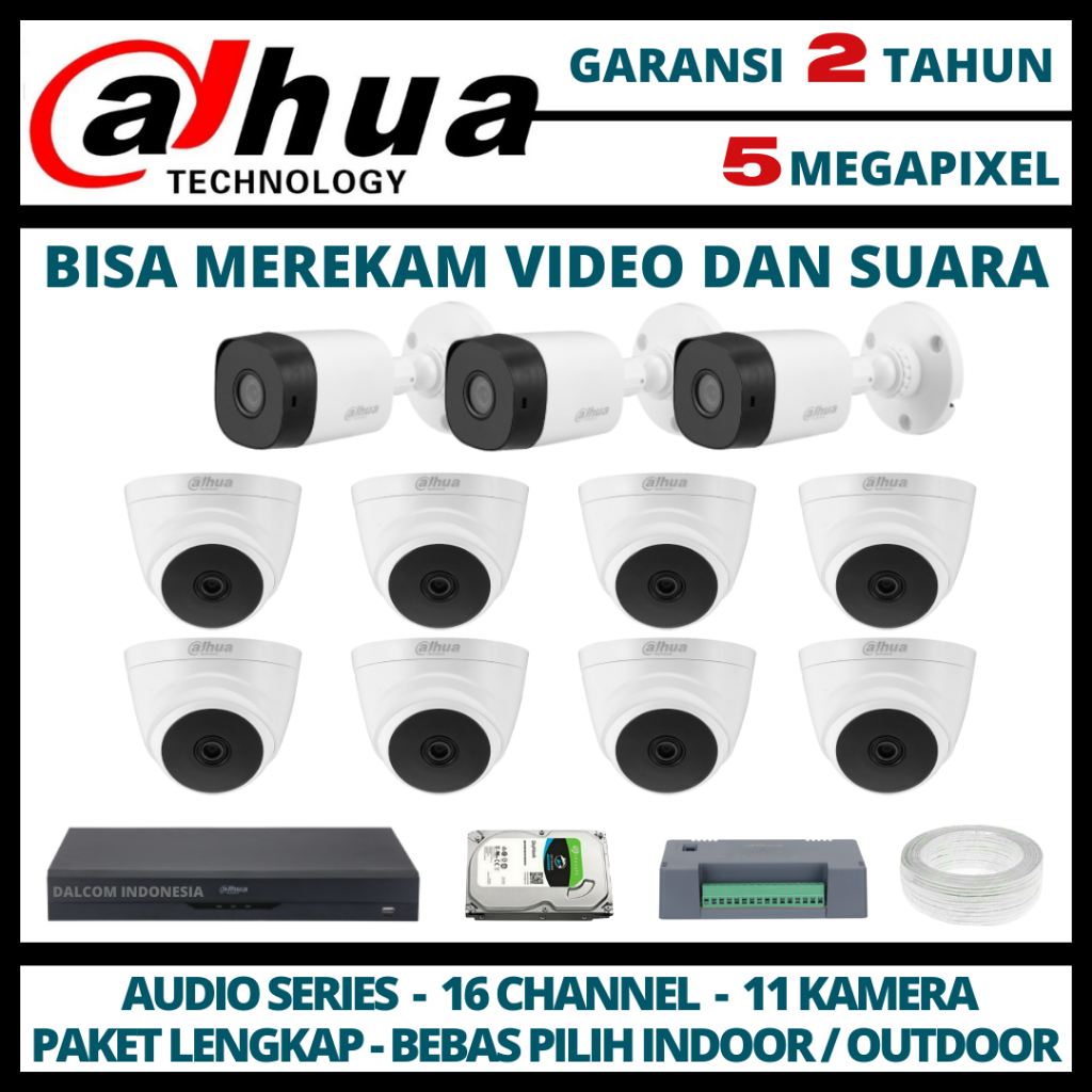 PAKET CCTV DAHUA 5MP DVR 16 CHANNEL 11 KAMERA