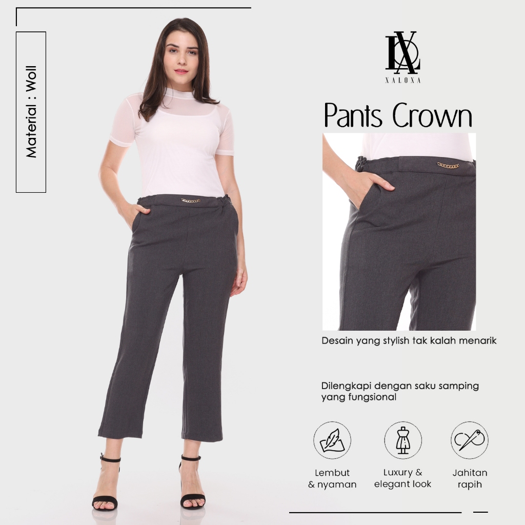 XALOXA PANTS CROWN | Celana Panjang Wanita Bahan WOLL | Size Reguler