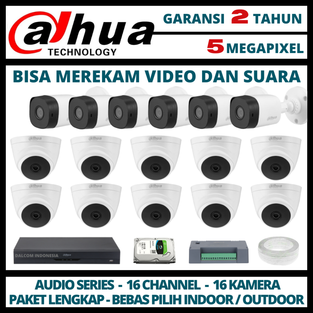 PAKET CCTV DAHUA 5MP DVR 16 CHANNEL 16 KAMERA