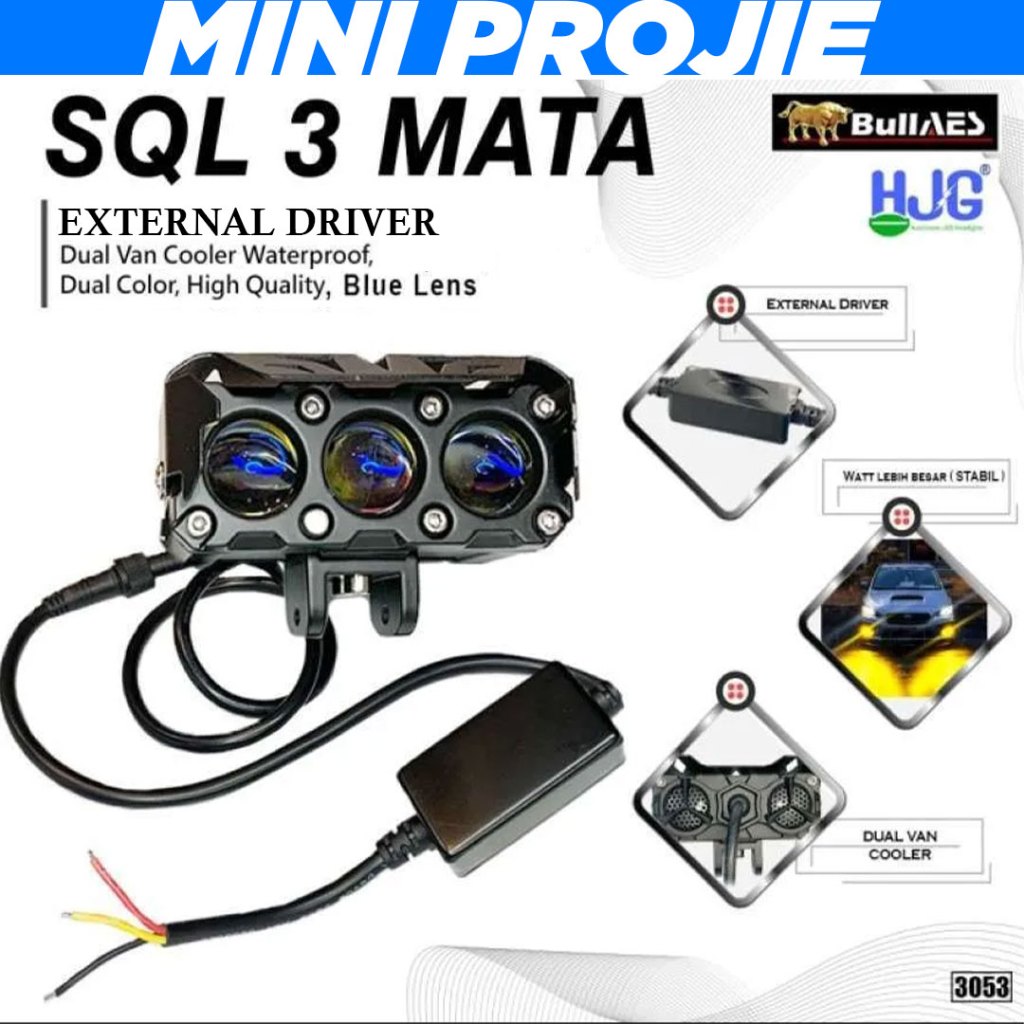 Sepasang mini projie HJG 3 mata blue lens sql putih kuning 2 warna lampu tembak lampu kabut foglamp 