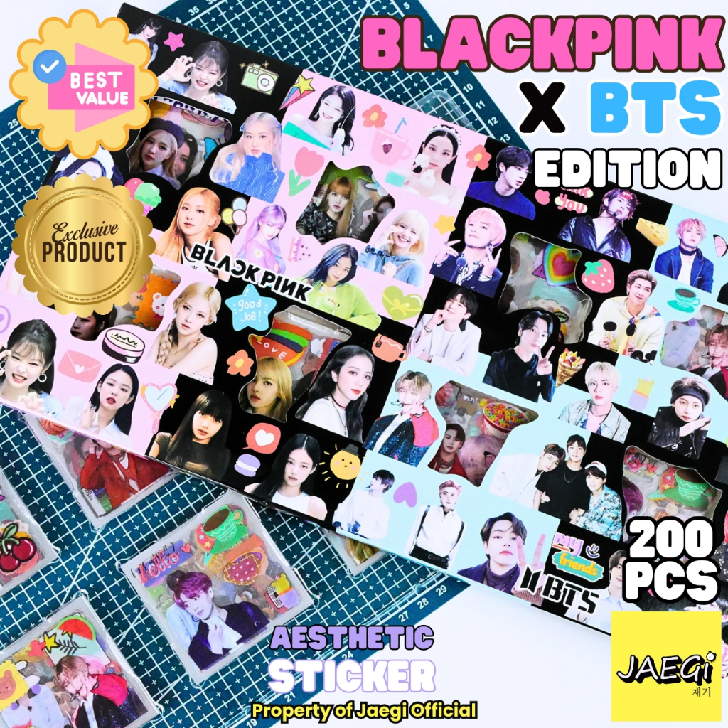 

JAEGi - Sticker Box isi 200 Korean Girl Band x Boy Band BTS Black Pink Edition Premium Waterproof