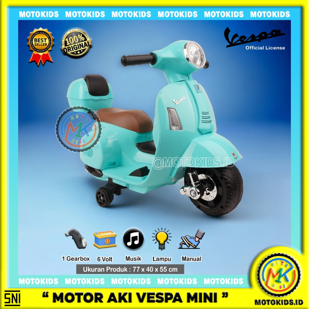 MAINAN MOTOR AKI ANAK VESPA PIAGIO PMB M 788 MOTOKIDS NEW EDITION LICENSED CLASSIC PMB M788 m 788