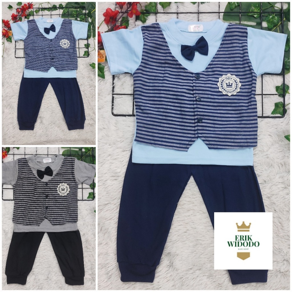Baju Setelan Anak Laki Laki Cowok Murah Kaos Celana Amena Usia 6-12 Bulan