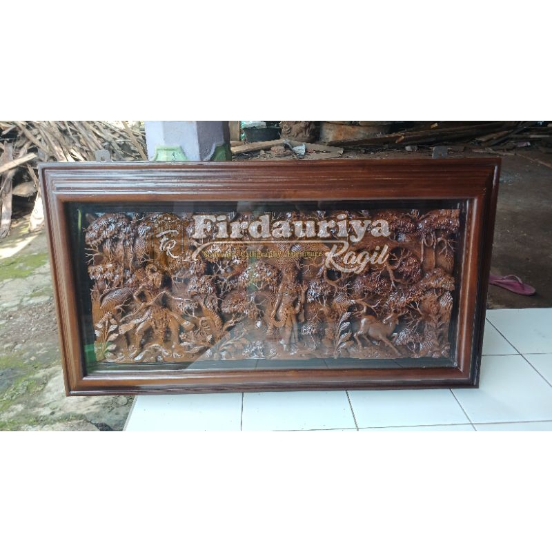 FREE ONGKIR JAWA Hiasan dinding ukiran kayu jati jepara relief relif ramayana 3 Dimensi timbul murah