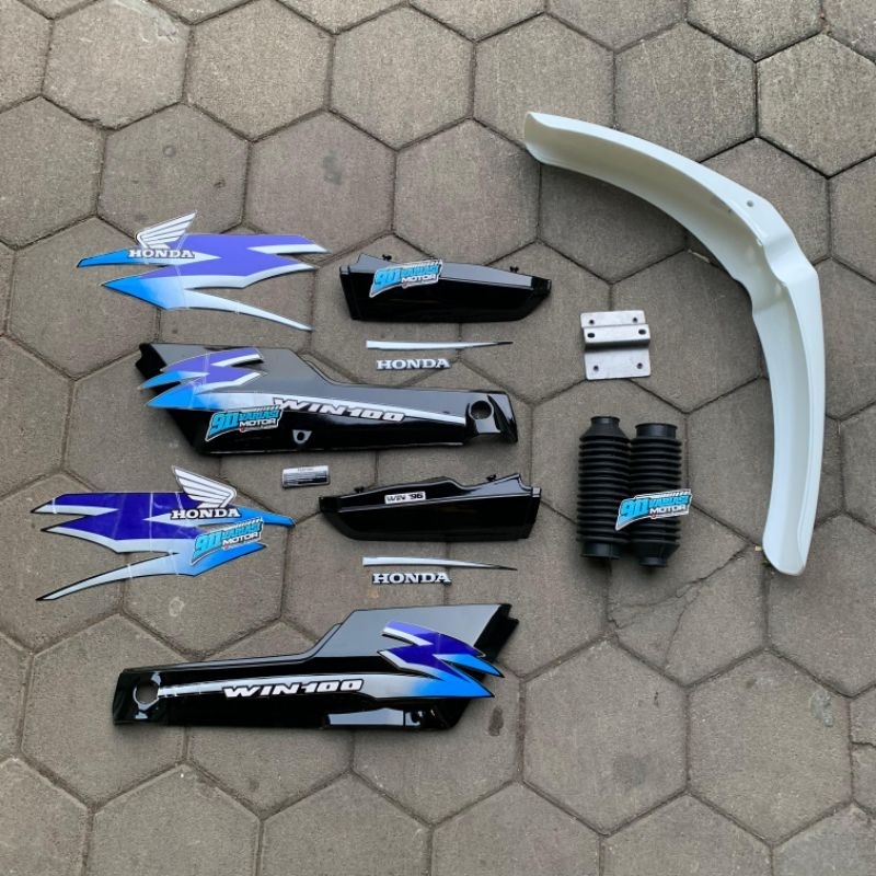 Fullset Cover Body Honda Win 100 Warna Hitam Set Striping List Body Win 100 Tahun 1996 Warna Biru Un