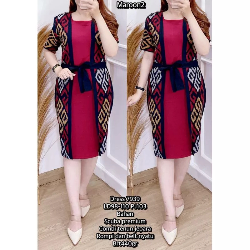 BAJU PESTA DRESS SEMI KUTUBARU IKAT PINGGANG MOTIF ETNICK