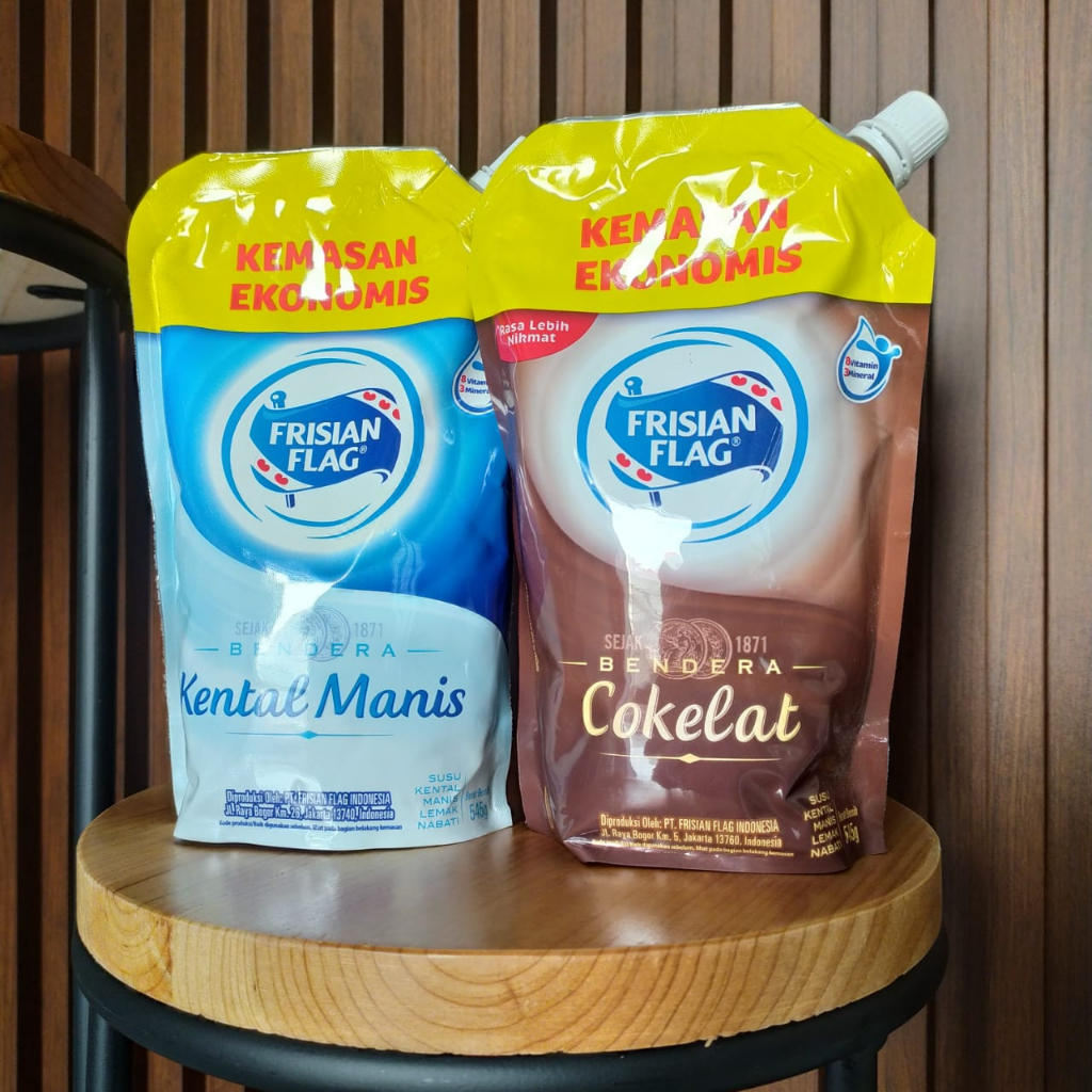 

frisian flag susu kental manis susu bendera kemasan pouch ekonomis putih dan coklat