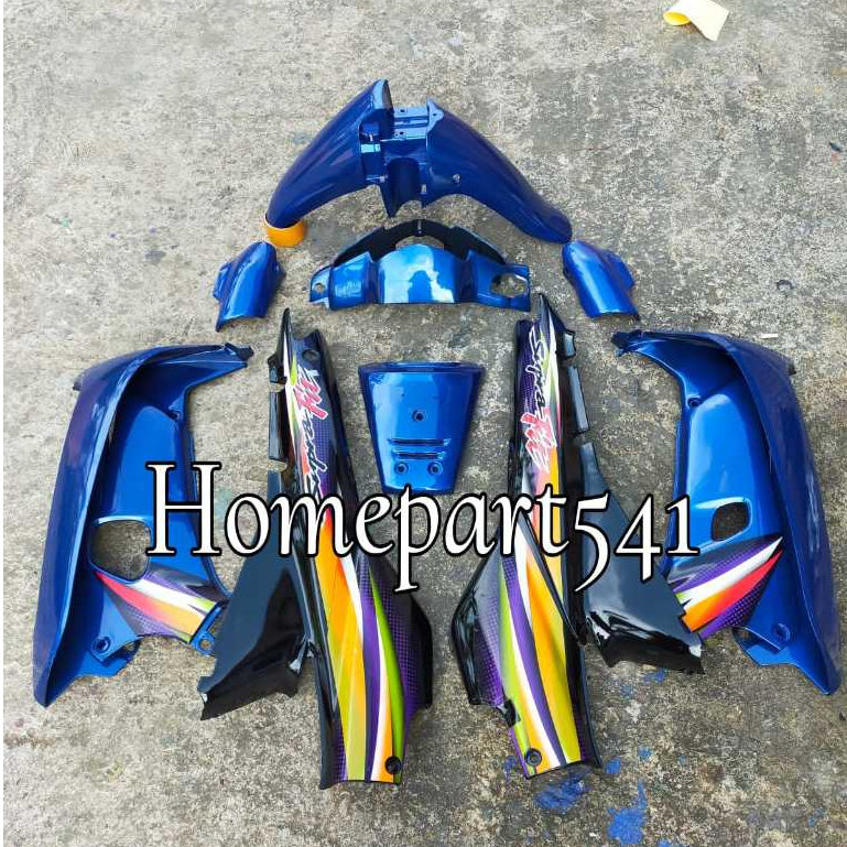 FULL SET BODY HALUS SUPRA FIT LAMA SET STRIPING WARNA BIRU HITAM