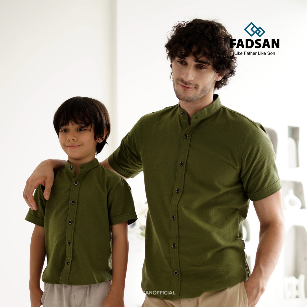 baju kemeja koko kemko couple ayah dan anak laki-laki cowok lengan pendek warna army hijau original fadsan padsan official