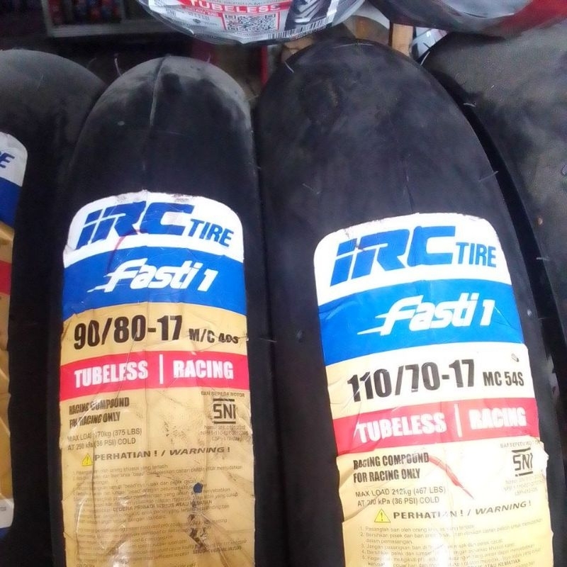 ban IRC fasti 1 ring 17 sepasang depan dan belakang ukuran 90-80/17 dan 110-70/17 soft compound (ban