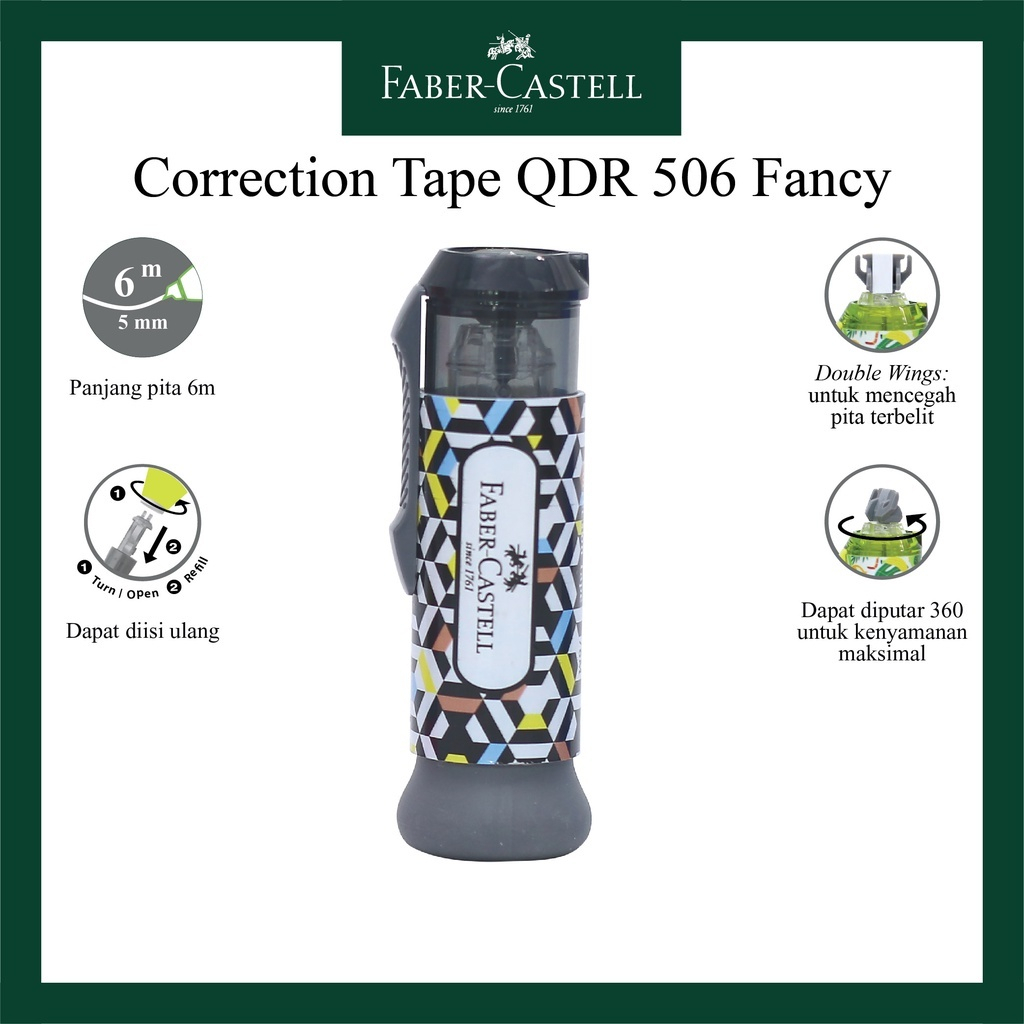 

CORRECTION TAPE / TIP EX KERTAS FABER CASTEL QDR506 BLACK HEXAGON