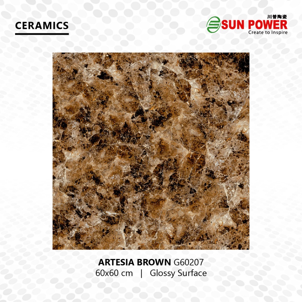 Keramik Lantai Body Putih Glossy - Artesia Brown 60x60 | Sun Power