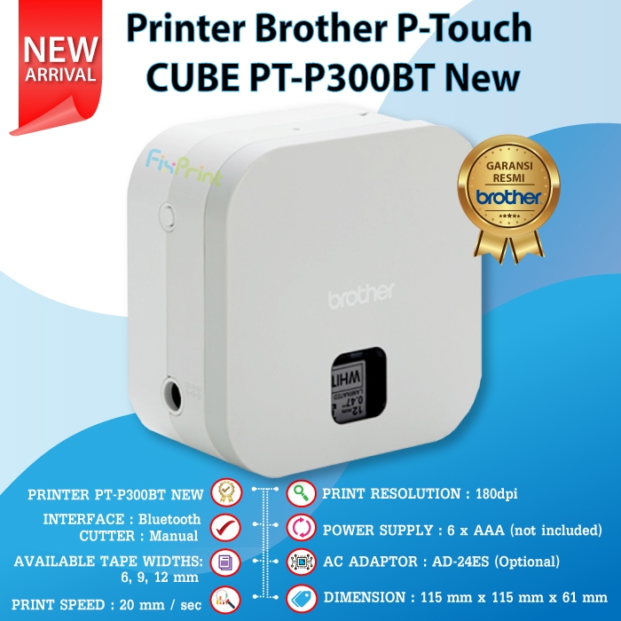 

Printer Brother P-touch Cube PT-P300BT Printer Label Maker PTP300BT Garansi Merk