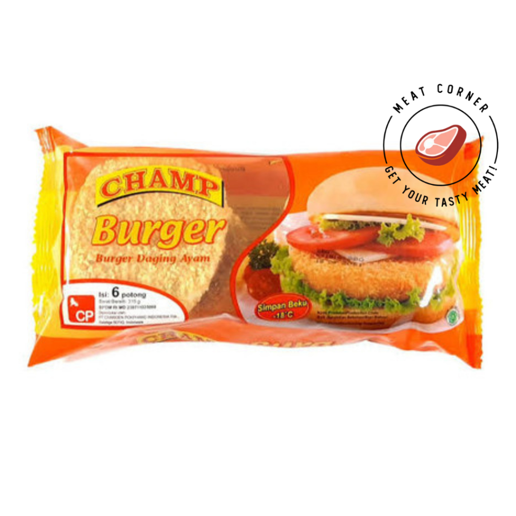 

CHAMP BURGER DAGING AYAM 6 PCS MEAT CORNER BNI