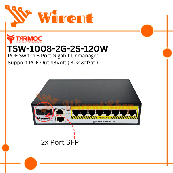 Tarmoc TSW-1008-2G-2S-120W, 8 Port Gigabit POE 802.3af/at POE Switch 120W