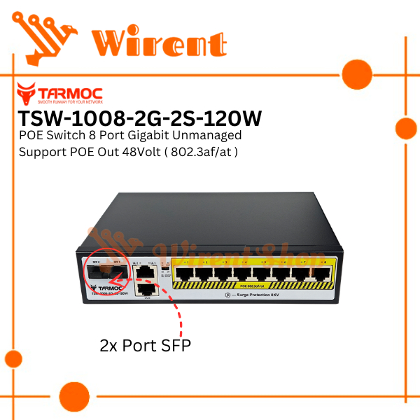 Tarmoc TSW-1008-2G-120W, 8 Port Gigabit POE 802.3af/at POE Switch 120W