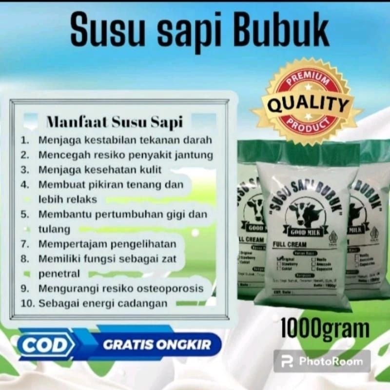 

susu sapi bubuk full cream penggemuk badan enak gurih dan bergizi, 1kg