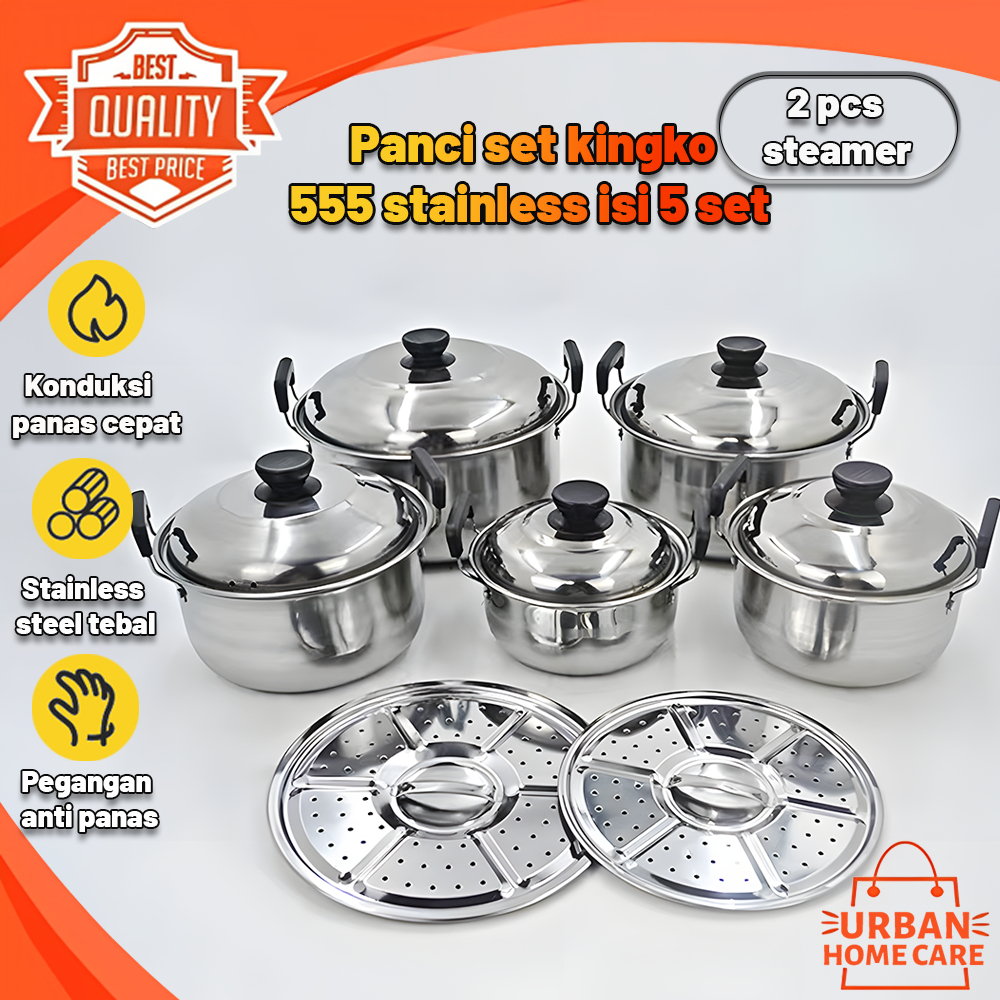 URBAN Panci set kingko 555 stainless isi 5 set + steamer/Panci steamer /Panci Sop Soup Dengan/ Kukus