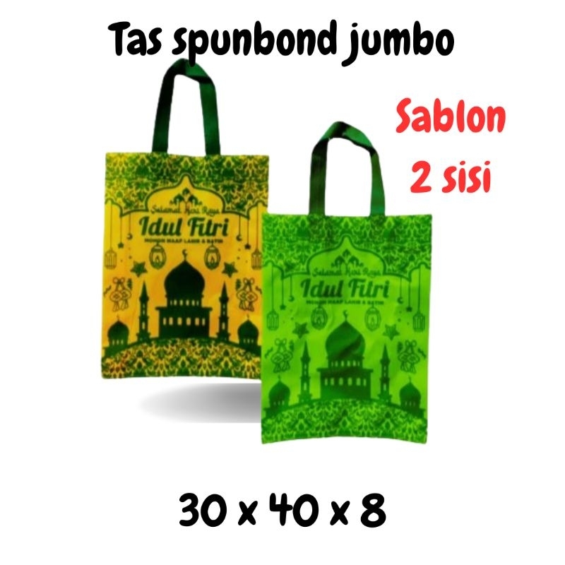 

goodie bag lebaran murah 30 x 40 x 8 (lusinan 12 pcs)/tas spunbond spesial lebaran sablon 2 sisi 70 Gsm/tas belanja tebal/tas hampers