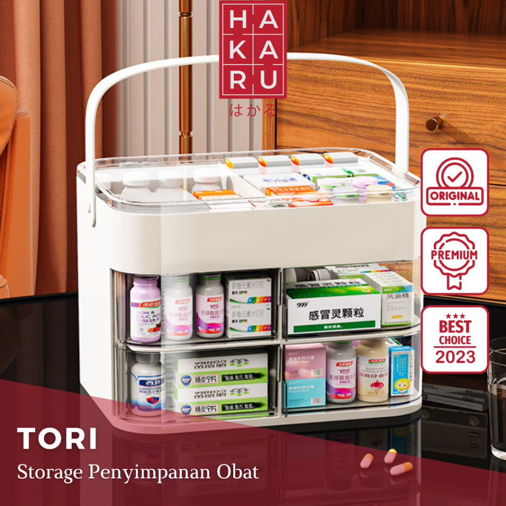 HAKARUTORI Kotak Obat Seaa Organizer P3K Tingkat Storage Box Obat Obatan Emergency Kit