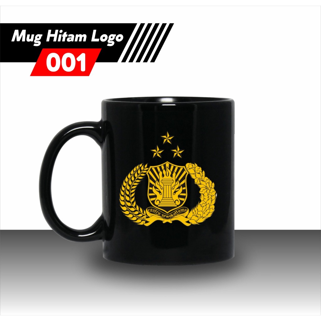 Mug Hitam Keramik Custom Logo KEPOLISIAN/Souvenir Mug Hitam Custom Printing