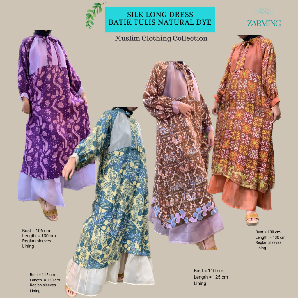 Zarming Long Dress Batik Mewah - Gamis Wanita Muslim Batik Tulis Silk - Long Dress Silk Lengan Panja