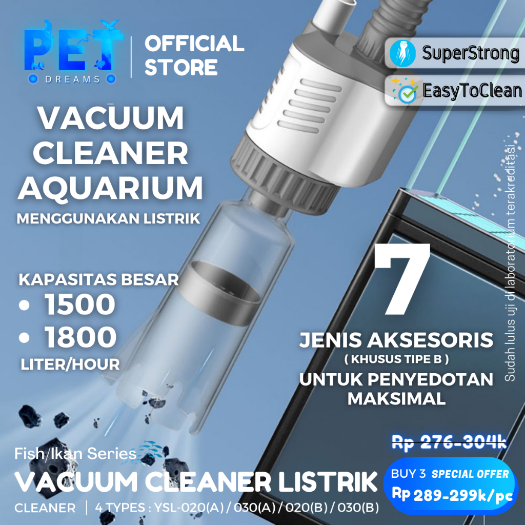 JOZZYMARY - ELECTRIC VACUUM AQUARIUM KOLAM - SIPHON PENYEDOT KOTORAN IKAN OTOMATIS
