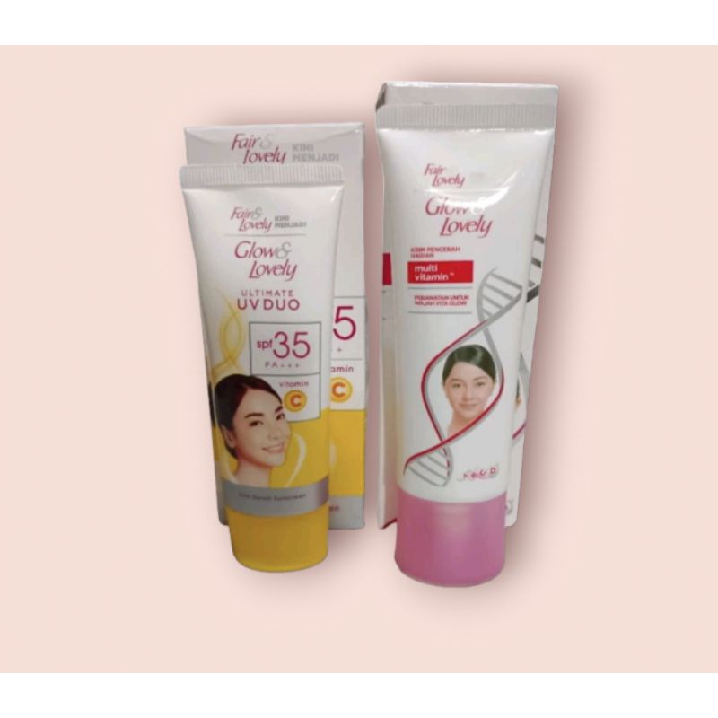 (Paket)Fair&Lovely Glo&Lovely  Cream Pencerah Harian//Fair&Lovely krim Serum Sunscreen