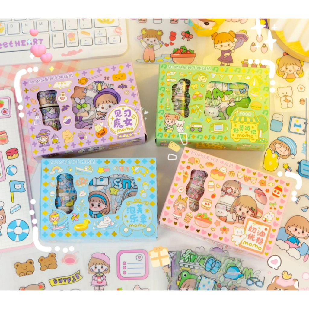 

Kinmo Stiker Momo 2in1 Washi Tape Roll / Washi Tape Roll Masking Sticker / Stiker Momo Hadiah Scrap Book - Stiker momo 10pcs