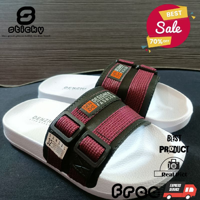 Sticky - Sandal Selop Anak Pria Wanita Sandal slip On Anak Pria Wanita Distro Premium Denzi Maroon