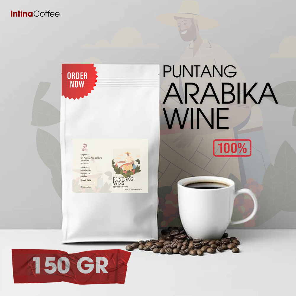 

Kopi Biji/Bubuk Arabika 150 gram 100% Arabica Wine Puntang