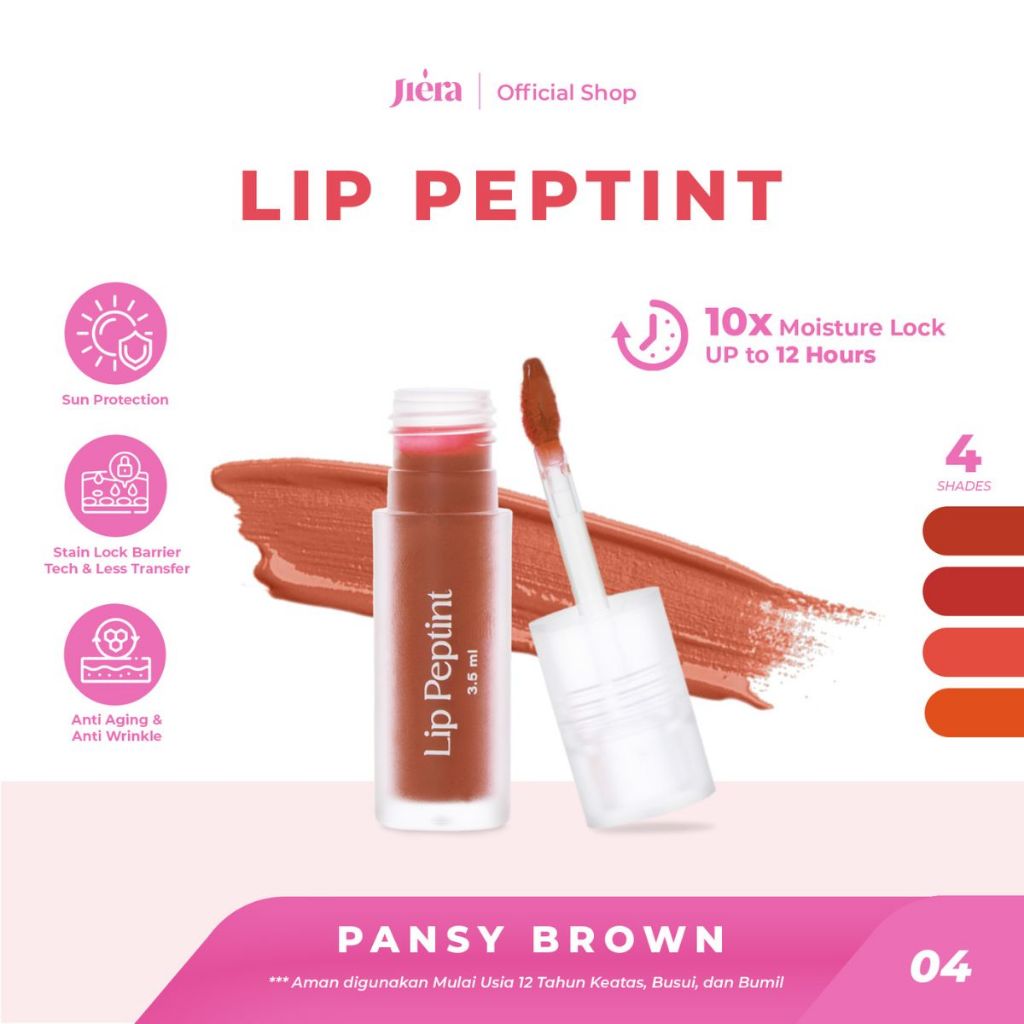 	 JIERA Lip Peptint 3,5ml | Shade 0.4 Pansy Brown - Lip Tint Peptide Squalane | 2in1 Lip Treatment and Lip Tint - Make Up Lipcream Longlasting Liptint Tahan Lama Anti Crack - Jiera Official Shop	