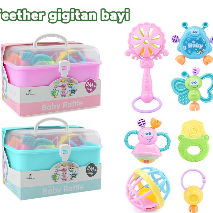 KP8 Teether bayi gigitan bayi 7PCS bpa free Mainan Kerincingan Bayi 12 Bulan Pendidikan Awal Teether