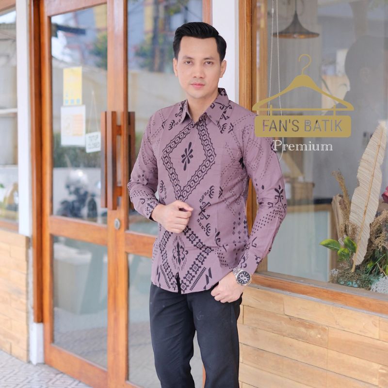 New kemeja batik pria slimfit BATARA Ungu taro lapis furing/kemeja atasan pria warna ungu taro lenga