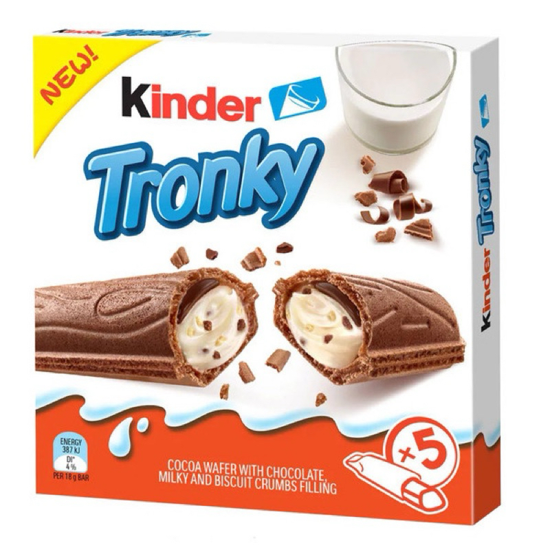 

Kinder Tronky Cocoa Wafer Chocolate, Milk and Biscuit Crumb Filling X5 90g