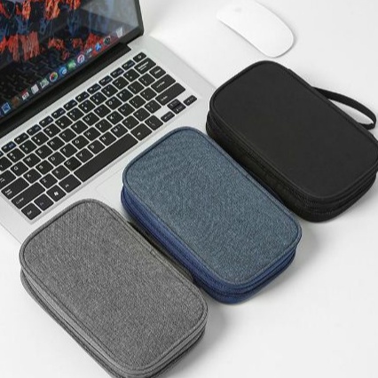 Eksklusif MM Tas Gadget Double Layer Tas Travel 2 Zipper Organizer Gadget Ukuran Besar Tas Handphone