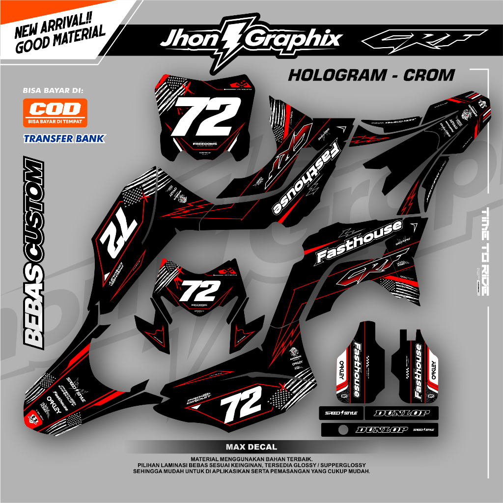 DECAL CRF 150 L FULL BODY HOLOGRAM SIMPLE KEREN - DECAL WR KLX GORDON DTRACKER JHONDECAL