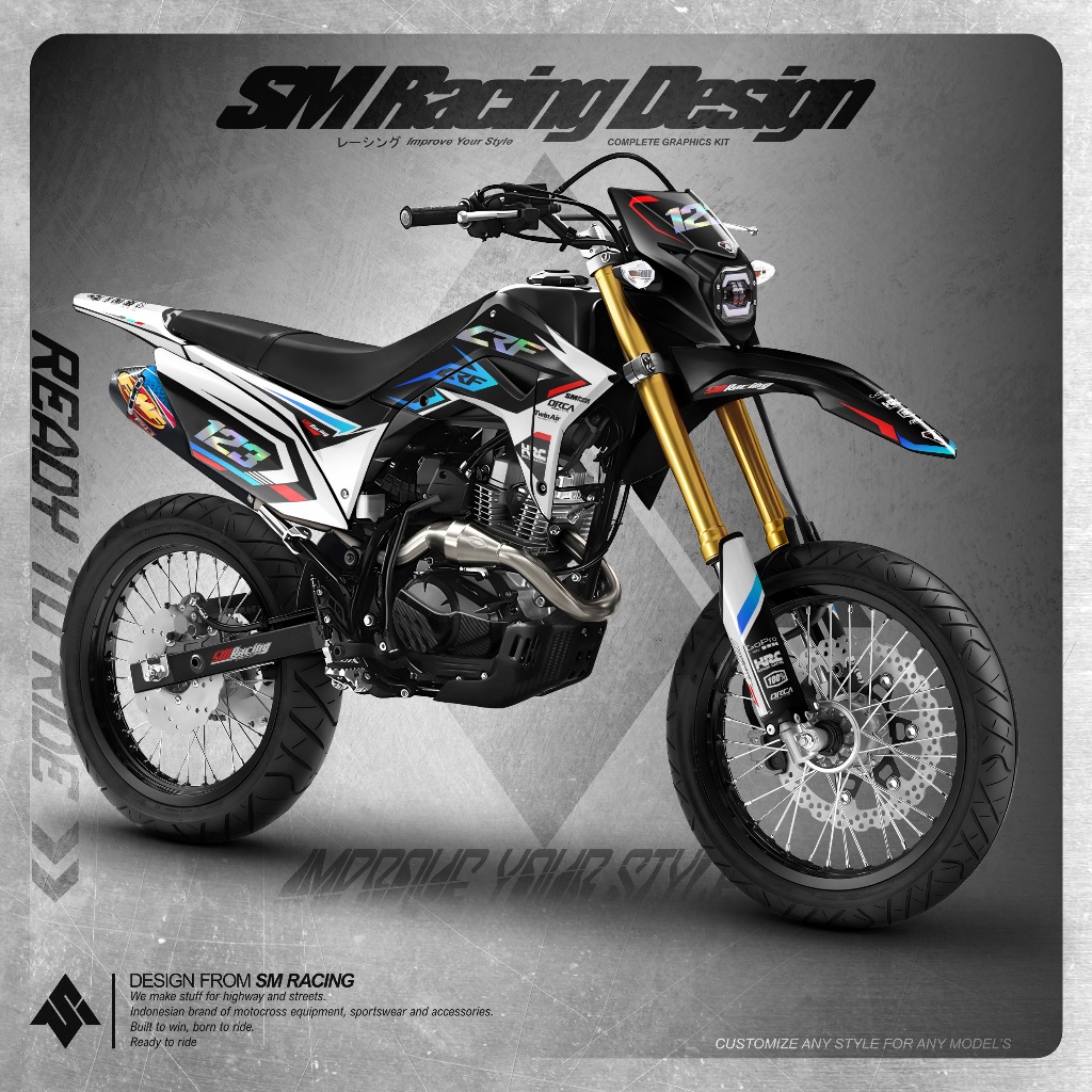 Decal Stiker Crf 150 L Full Body Warna Putih Hitam Mix Cyan