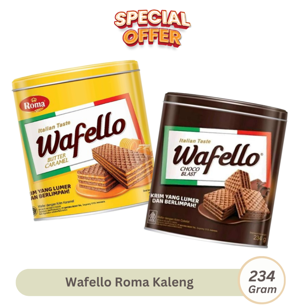 

Roma Wafello 234gr Kemasan Kaleng Choco Blast Butter Caramel Snack Lebaran