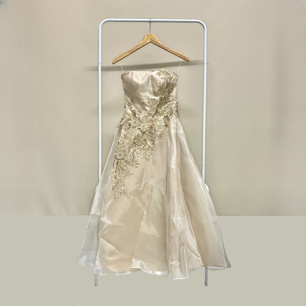 Dress Gaun Pesta Evening Gown Champagne Gold Couture Premium Organza