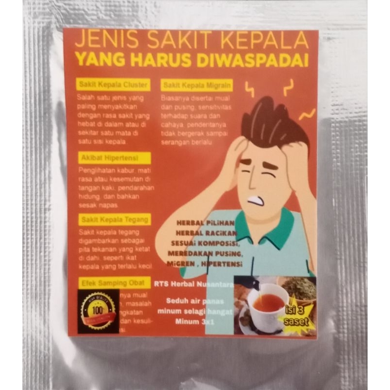 

TEH HERBAL SAKIT KEPALA,MIGREN,VERTIGO,RINGAN, BERAT,AMPUH, SEDUH AIR PANAS UNTUK 6 GELAS.PRAKTIS