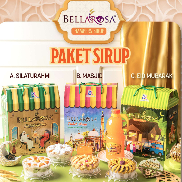 

PAKET SIRUP BELLAROSA HAMPERS KUE KERING LEBARAN 1 BOTOL 4 KUE / PAKET SIRUP LEBARAN