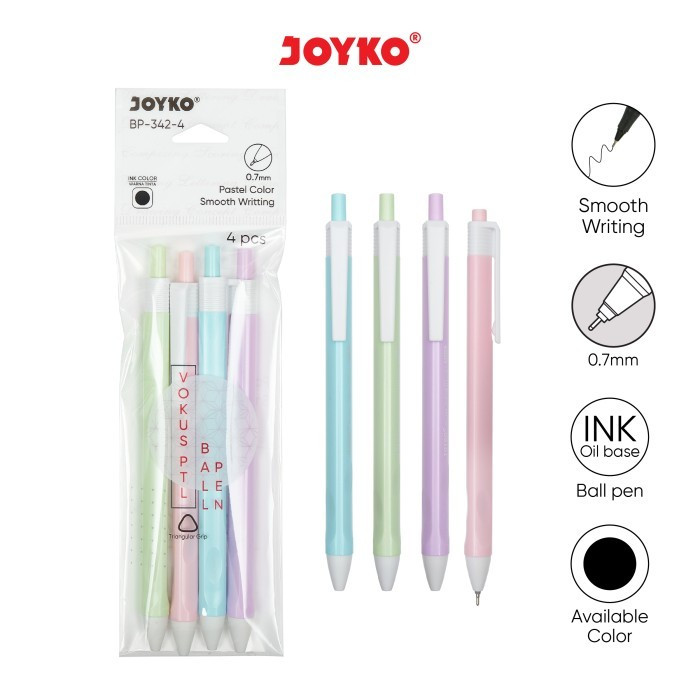 

1 SET / 4 Pcs Ball Pen Pulpen Pena Joyko BP-342-4 Vokus 0.7 mm