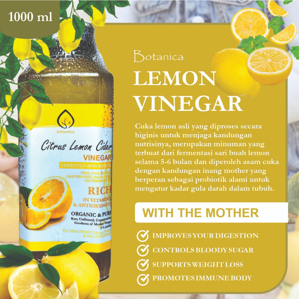 

Botanica Lemon Cider Vinegar 1000 ml/1 Liter Cuka Lemon with Mother Bragg