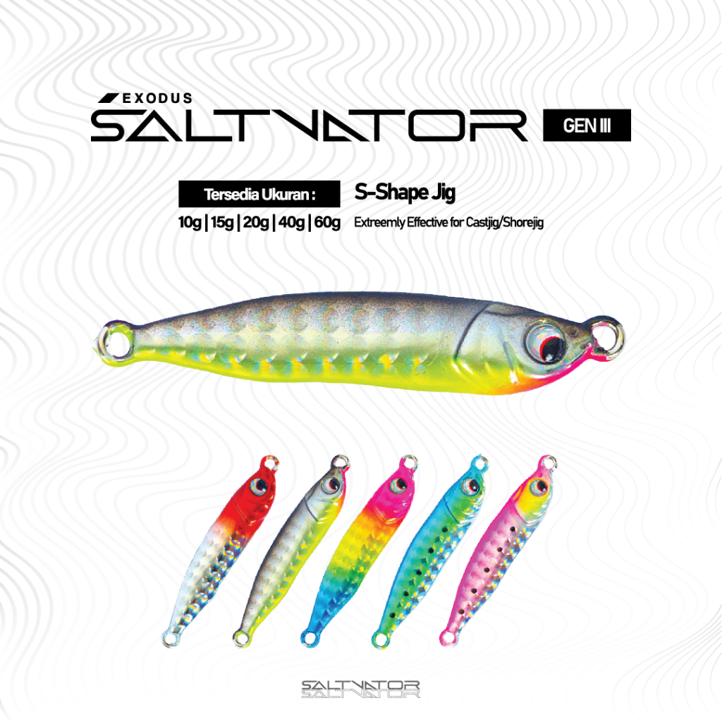 Lure Metal Jig Exodus Saltvator Gen III with Assist hook S-Jig 10g 15g 20g 40g 60g Metal Hunter Kill